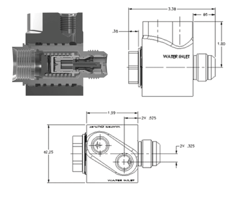 Water Cooled Liquid Fuel Check Valve Cutaway and Drawing