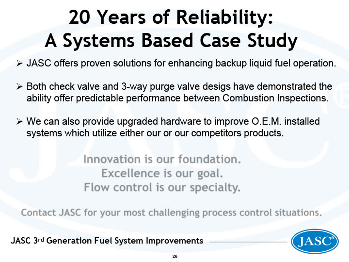 JASC offers proven solutions for enhancing backup liquid fuel operation